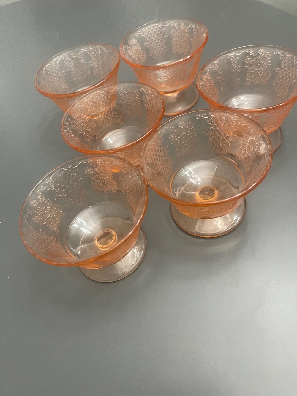 Vtg Pink Depression Glass Sherbet Cups Normandie Bouquet Lattice Set of 6 - Picture 7 of 8
